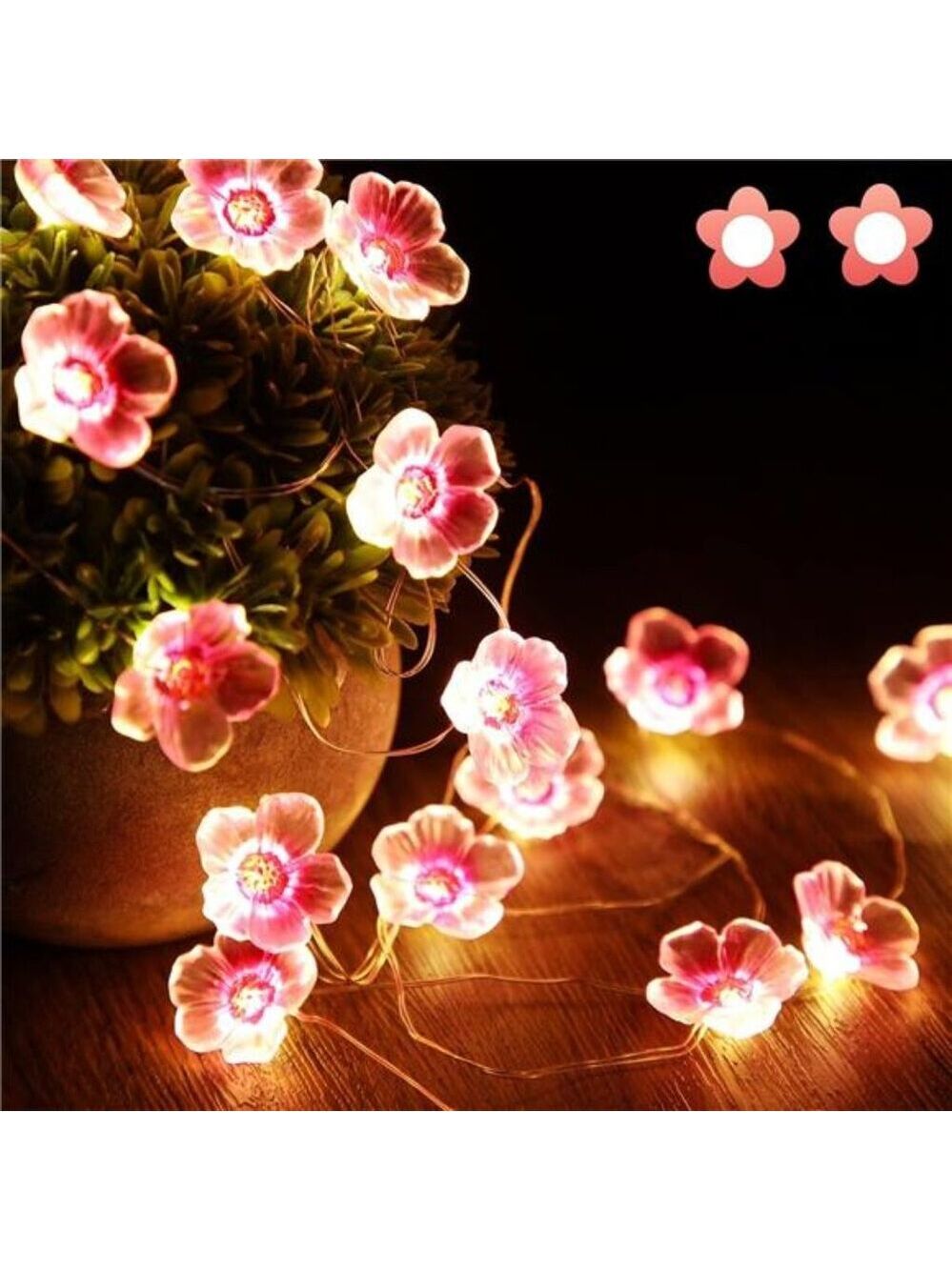 Cherry Blossom String Lights Pink Flower LED Fairy Lights Bedroom Party Decor